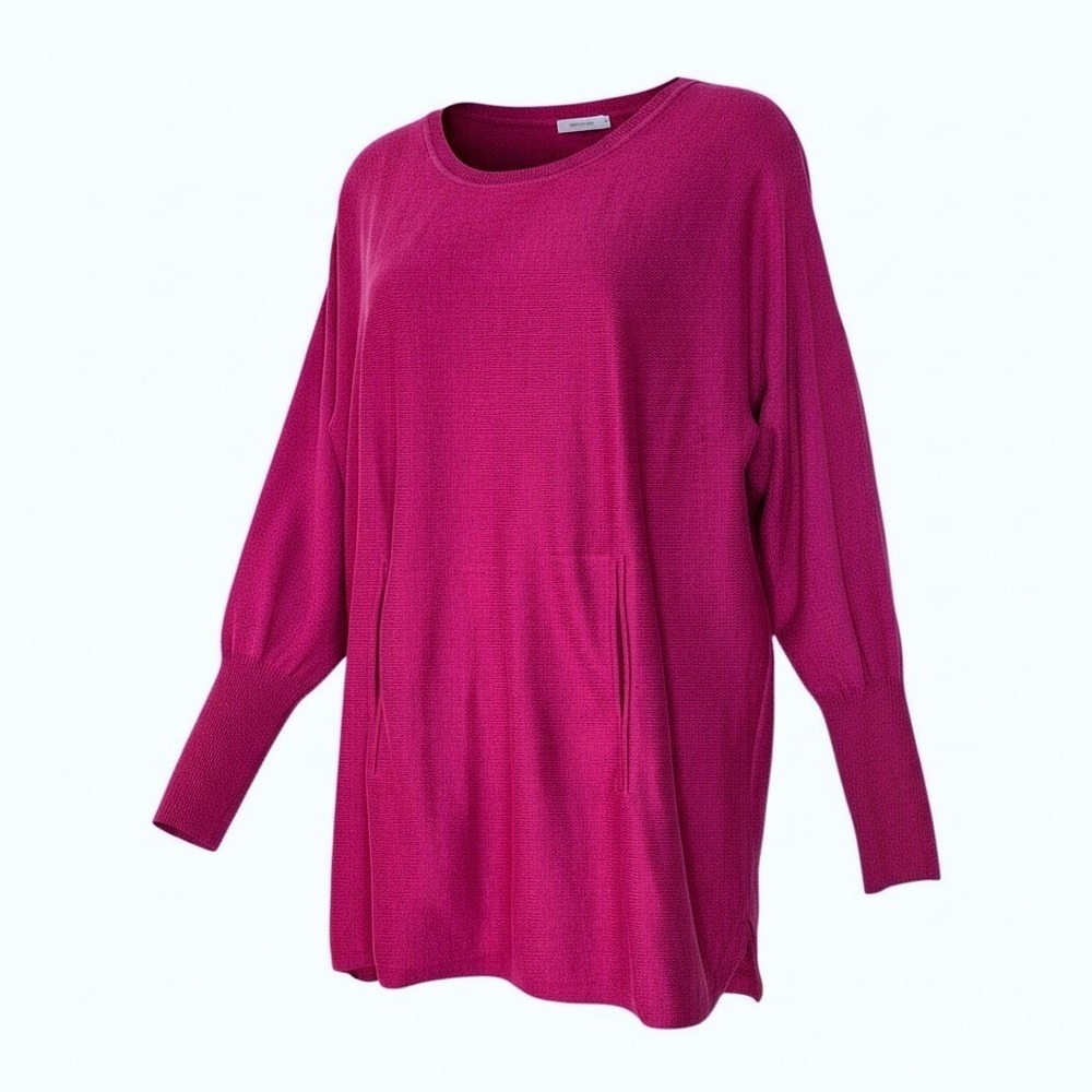 Garnet Hill Organic-Cotton Pocket Detail Tunic Sweater‎ Magenta Relaxed Fit Sz M